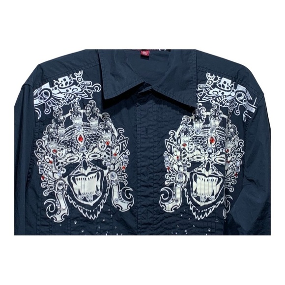 Men’s Vintage Y2K Ruthless Art Embellished Button Front - Picture 2 of 6